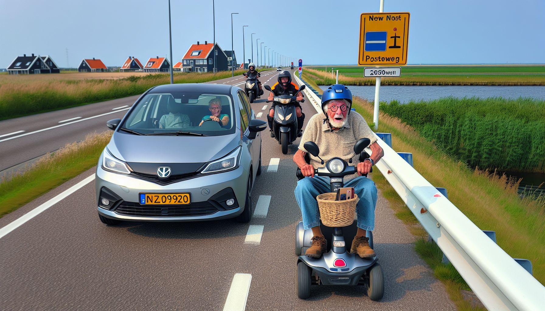 opa verrast verkeer met scootmobiel op topsnelheid